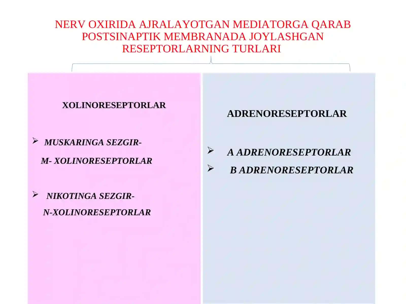 M-xolinoretseptorlarga ta’sir etuchi vositalar 3