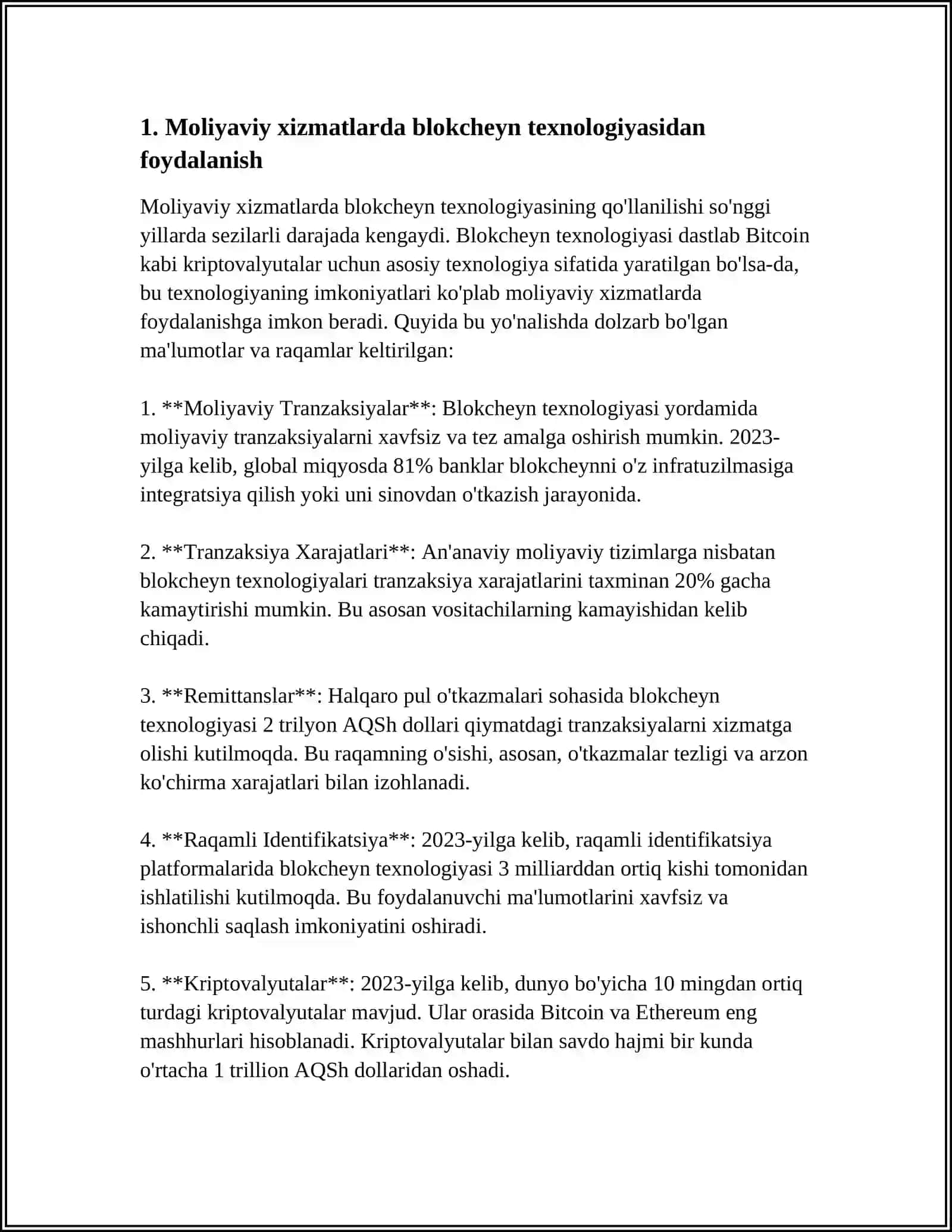 BLOKCHEYN TEXNOLOGIYASIDAN TURLI TARMOQ SOHALARIDA FOYDALANISH XUSUSIYATLARI 3