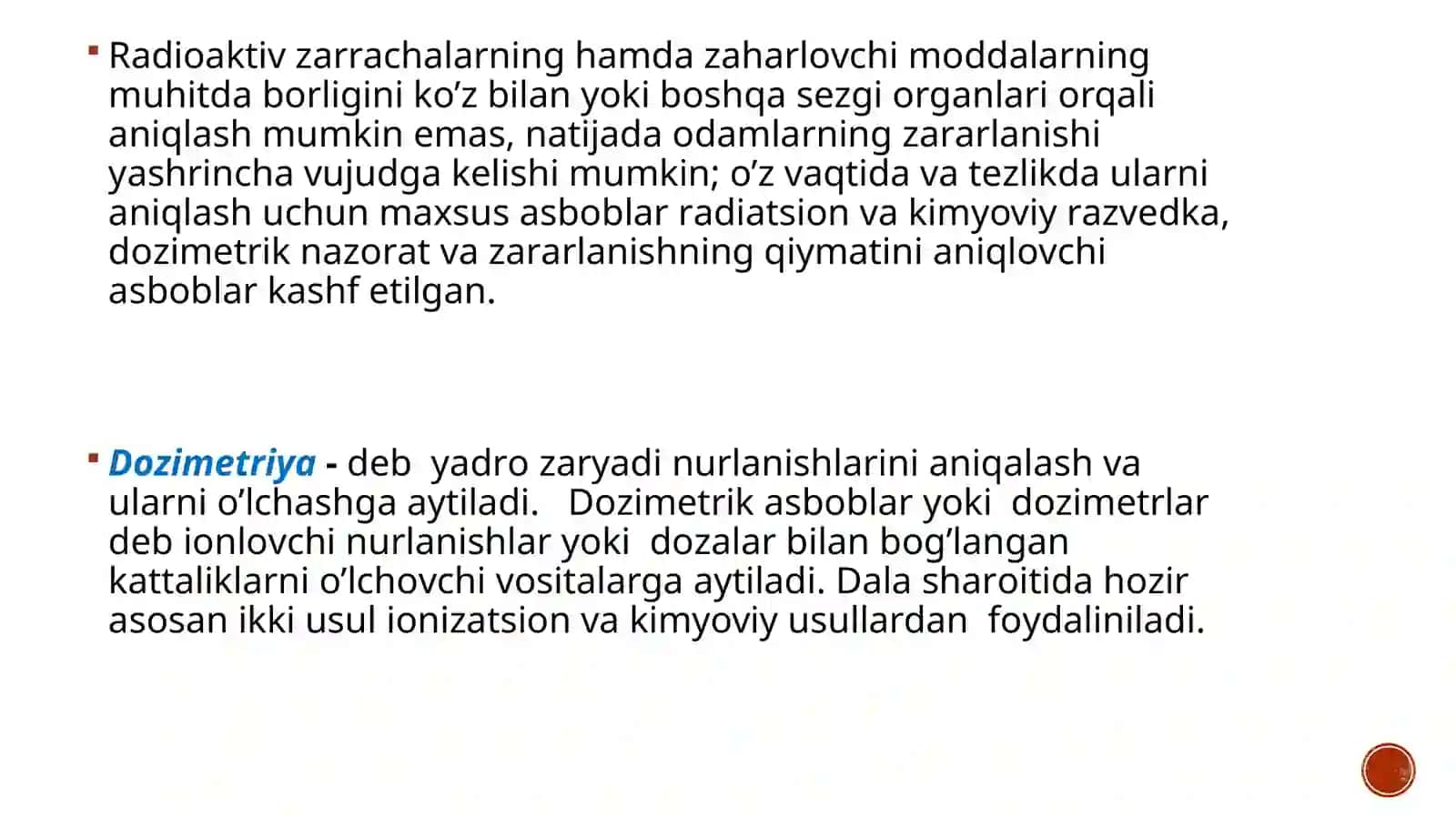 DOZIMETRIYA METODLARI.DOZIMETRIK ASBOBLAR TASNIFI 3