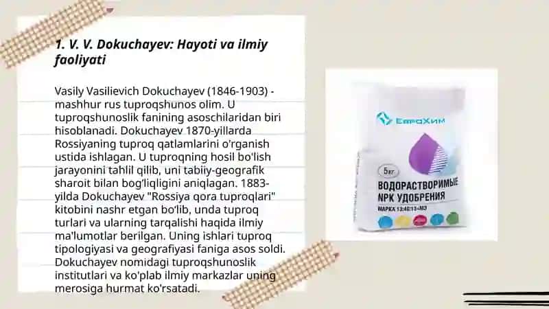 Tuproqshunoslik va tuproqlar geografiyasining asoschisi V V Dokuchayev toʻgʻrisida 3