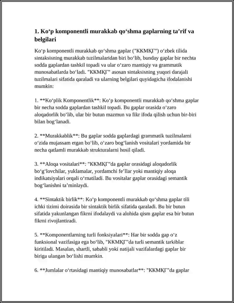 O'ZBEK TILIDA KO'P KOMPONENTLI MURAKKAB QO'SHMA GAPLAR 3