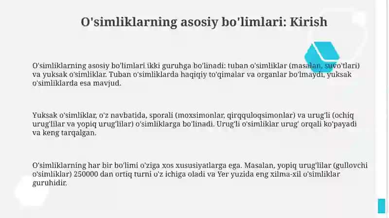 O'simliklarning asosiy bo'limlari 3