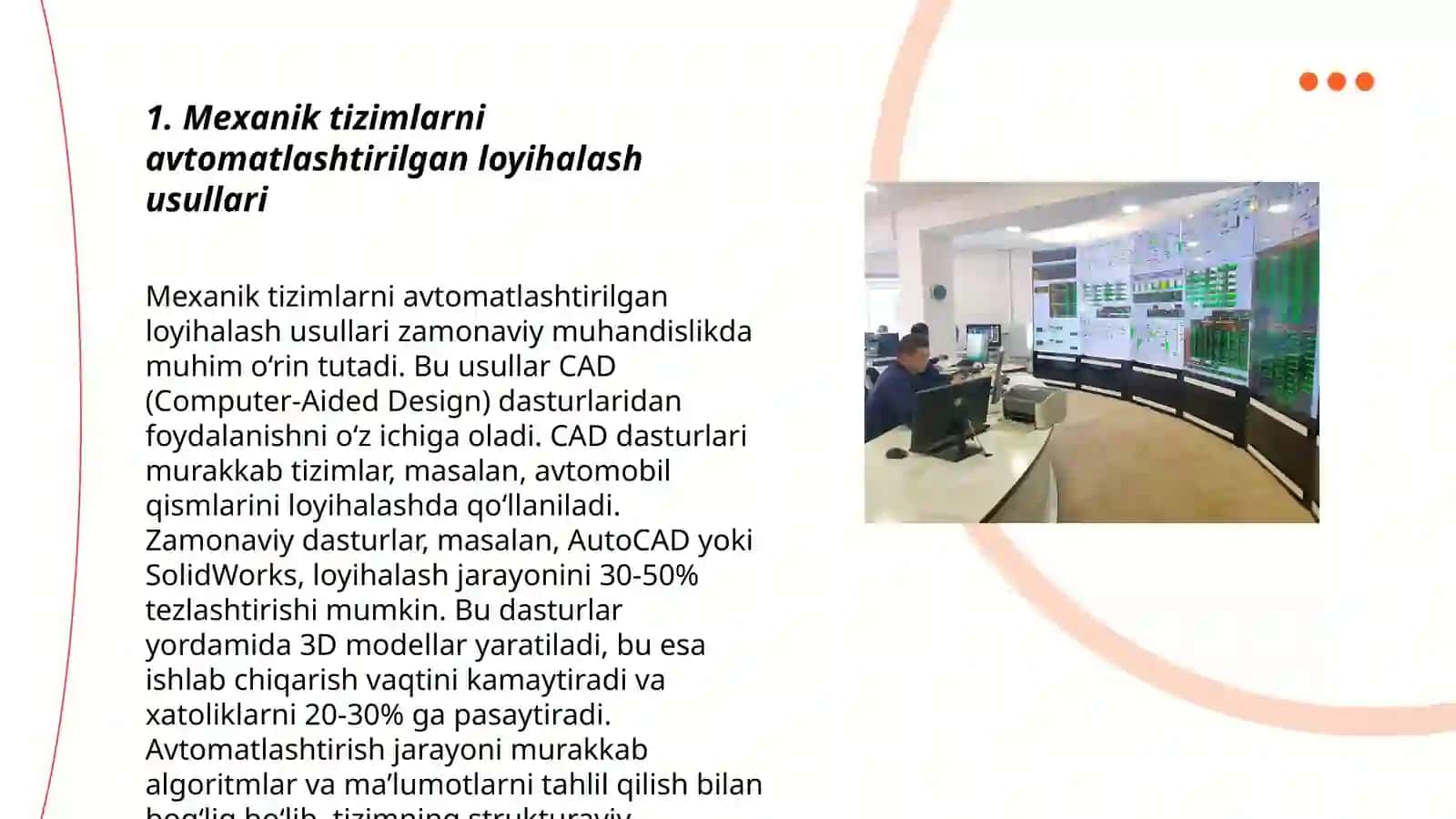 Avtomatlashtirilgan loyihalash tizimlarini mexanika, energetika, elektronika, geologiya, mashinasozlik va boshqa sohalarda qo'llash 3