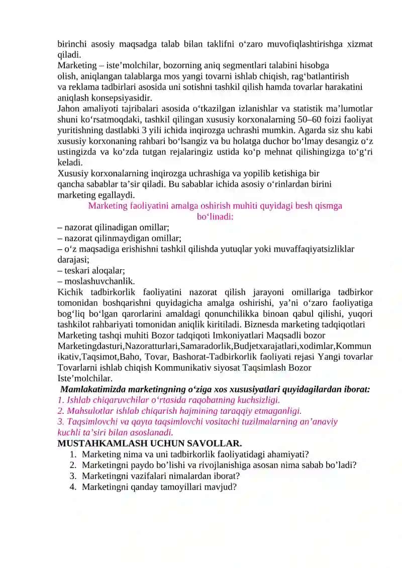 Tadbirkorlik faoliyatida marketing 3