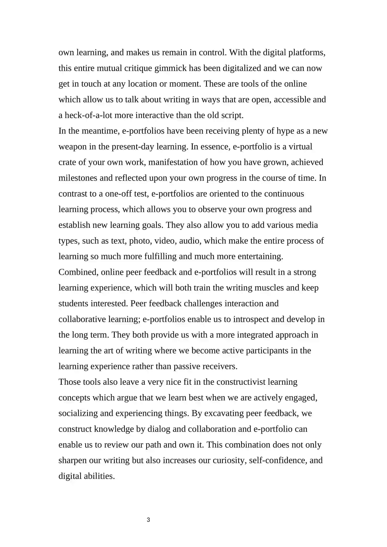 THE EFFECTIVENESS OF ONLINE PEER FEEDBACK AND E-PORTFOLIOS IN DEVELOPING WRITING SKILLS AND ENCOURAGING STUDENT PARTICIPATION 3