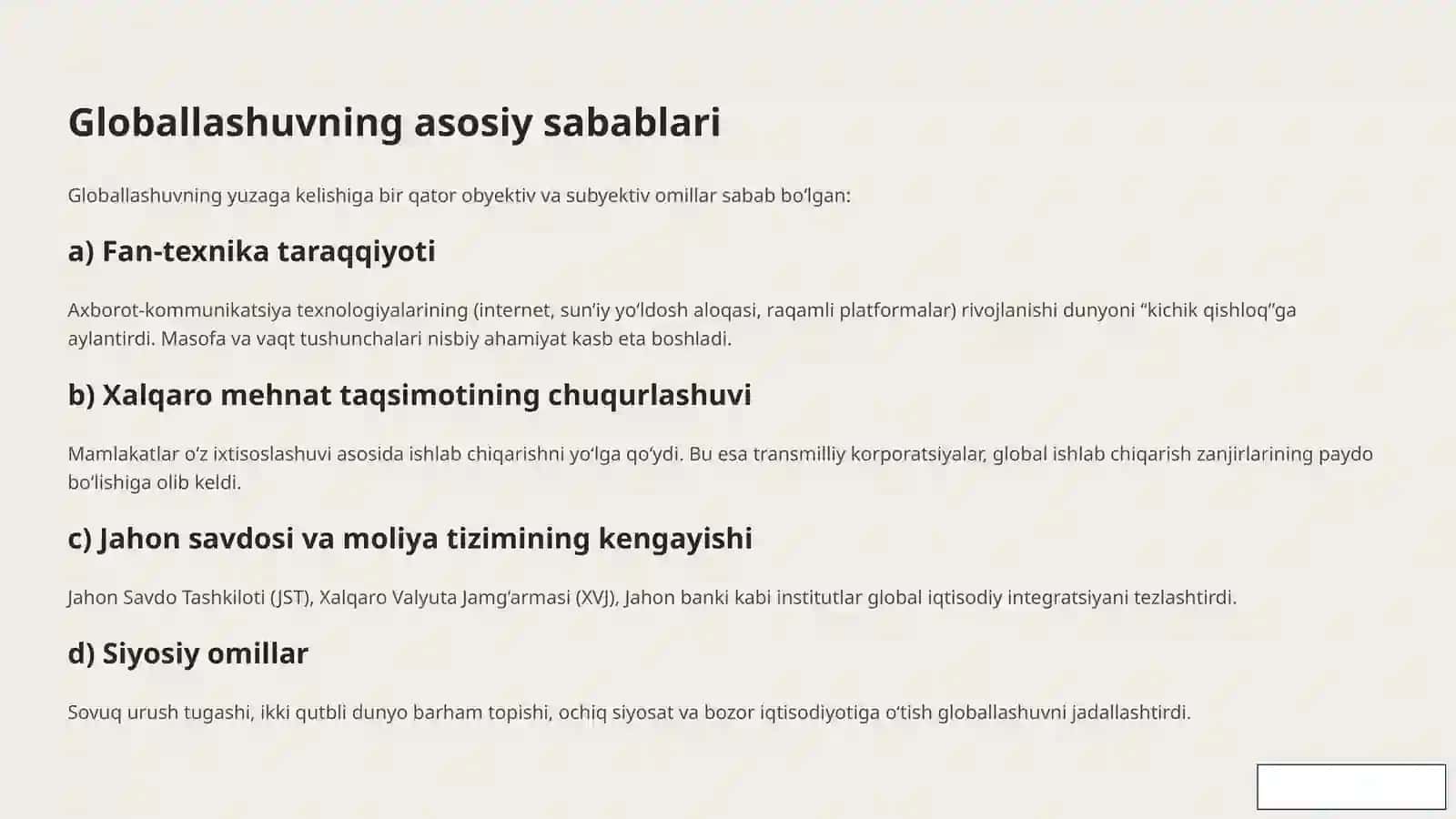 Globallashuv Sabablari va Mohiyati 3