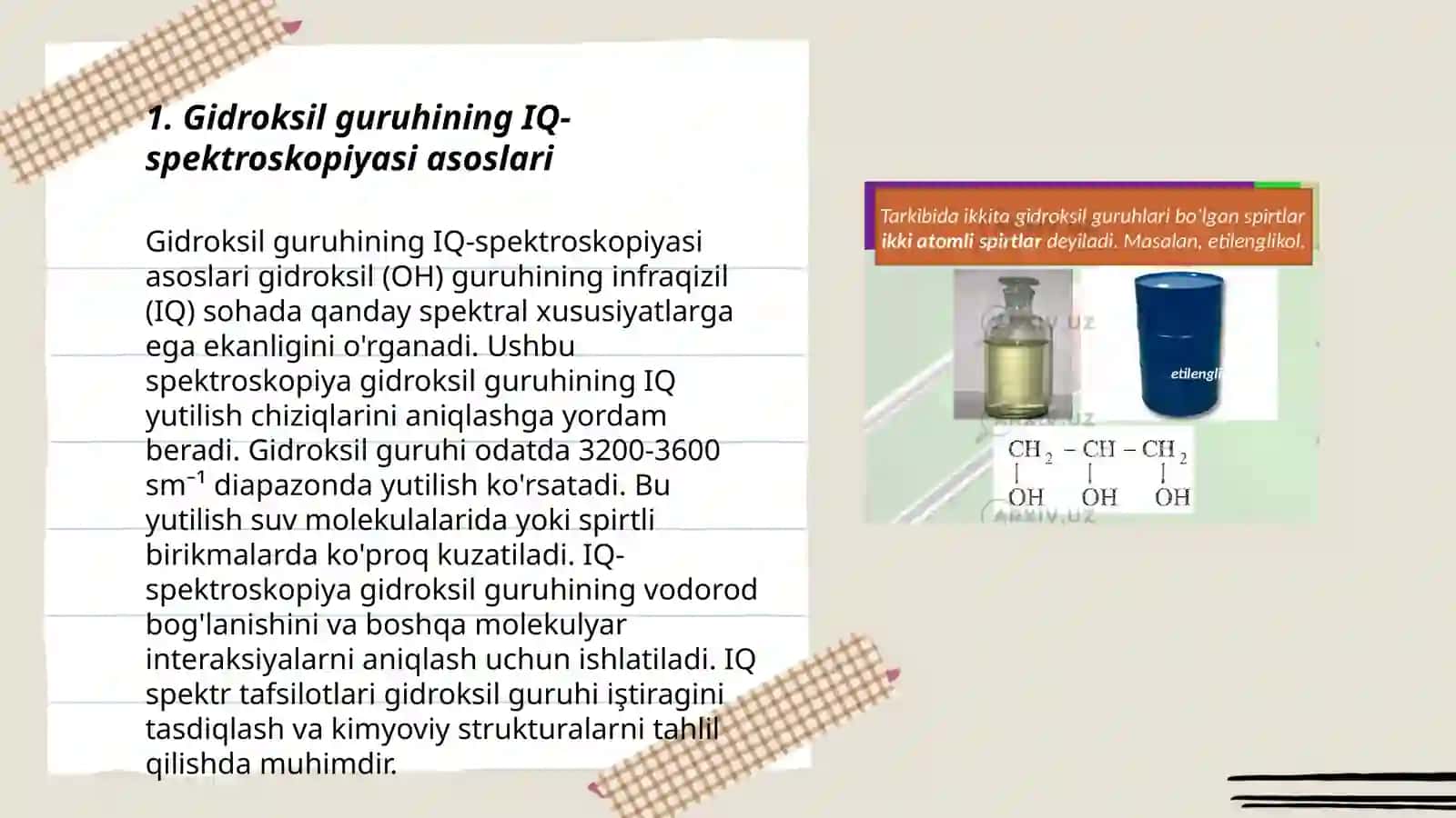 Gidroksil va korbonil guruhi tutgan brikmalarning IQ-spektrlari Aromatik brikmalarning IQ-spektrlari 3