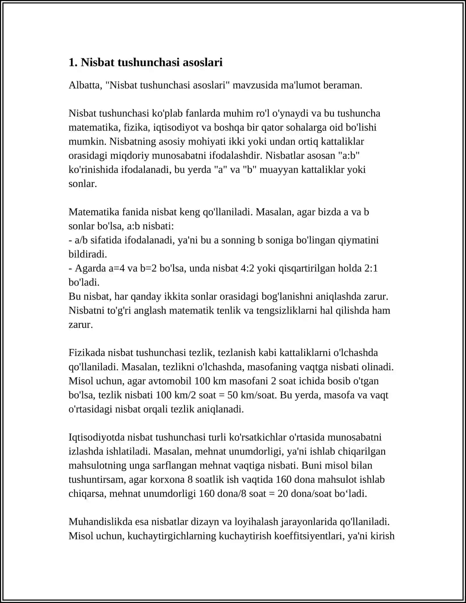 Nisbat Tushunchasi Proporsional Toʻgʻri va Teskari Boʻlinishlari Masshtabi 3