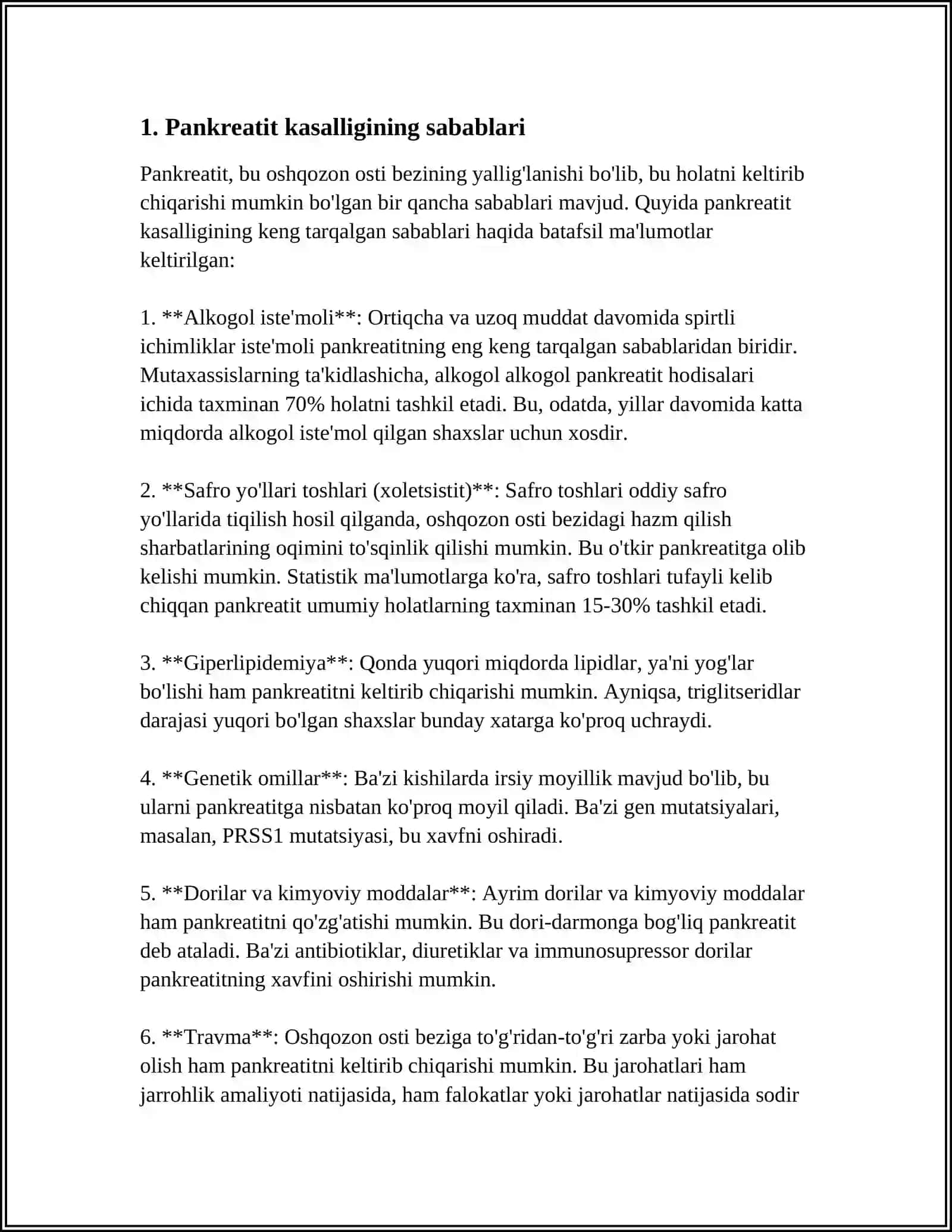MUSTAQIL ISH Mavzu: PANKREATIT KASALLIGINI KELIB CHIQISHI 3