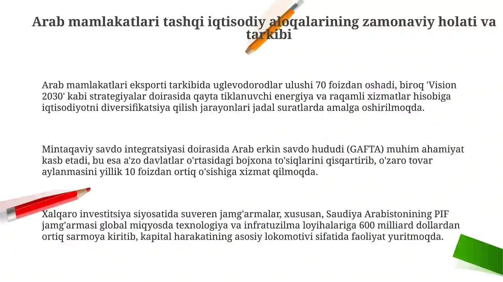 Arab mamlakatlarining tashqi iqtisodiy aloqalarining asosiy yo‘nalishlari 3