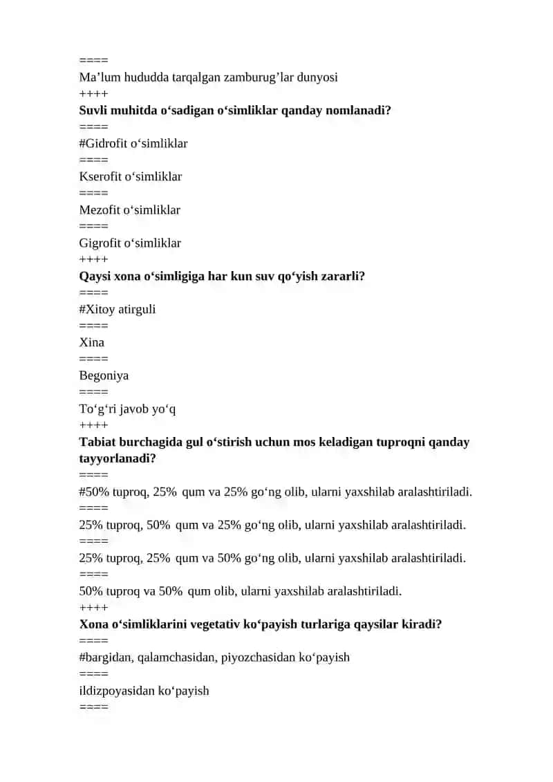 Tabiat bialn tanishtirish metodikasi fanidan testlar 3