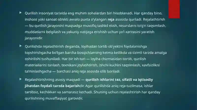 Qurilishda rejalashtirish tushunchasi va uning ahamiyati 3