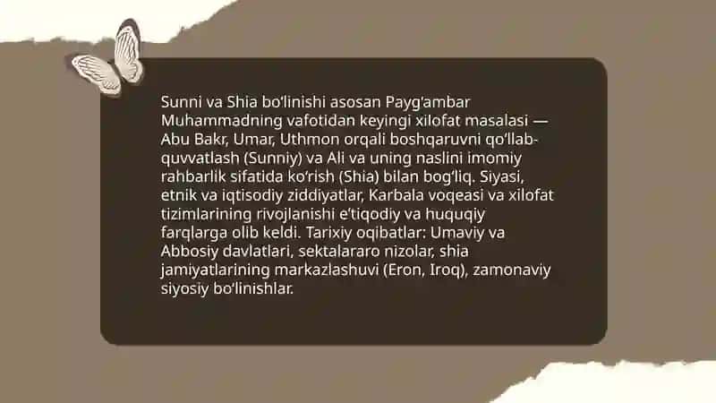 Islom oqimlari va yo‘nalishlarining paydo bo‘lishi sabablari, eʼtiqodidagi bo‘linishlarning sabablari va oqibatlari 3