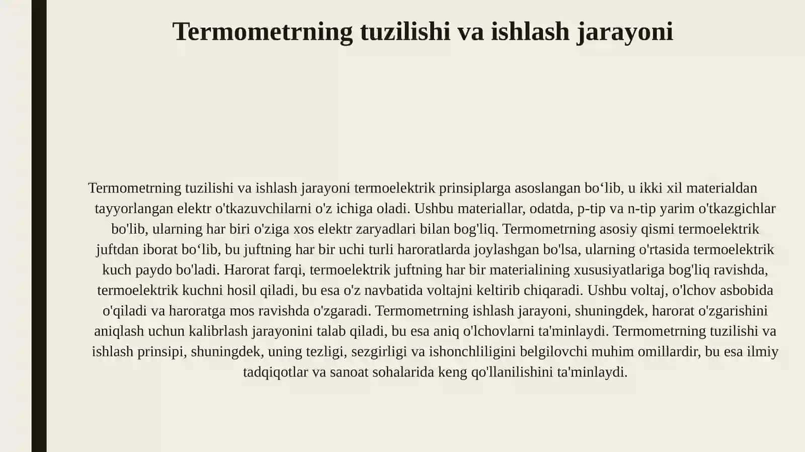 Termoelektr. Termometrlar ishlash prinsipi. 3