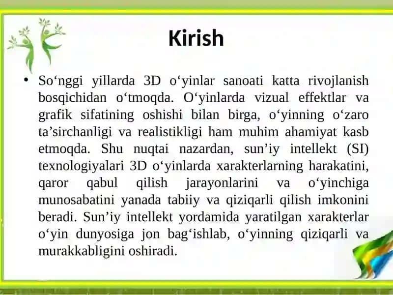3D O'YINLARI UCHUN SUN'IY INTELEKTLI XARAKTER YARATISH 3