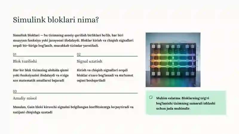 Simulink Qism Dasturidagi Bloklarning Xususiyatlari 3