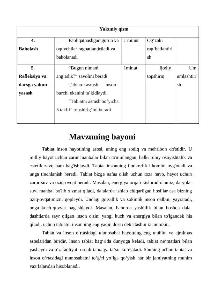 “Inson va tabiat"
MIKRODARS ISHLANMASI 3