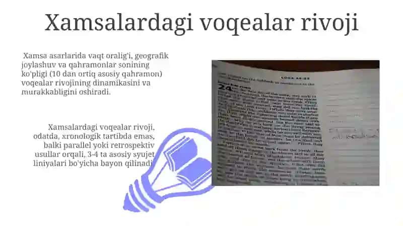 Xamsanavislik, xamsa yozish shartlari, xamsa dostonlari tahlili 3