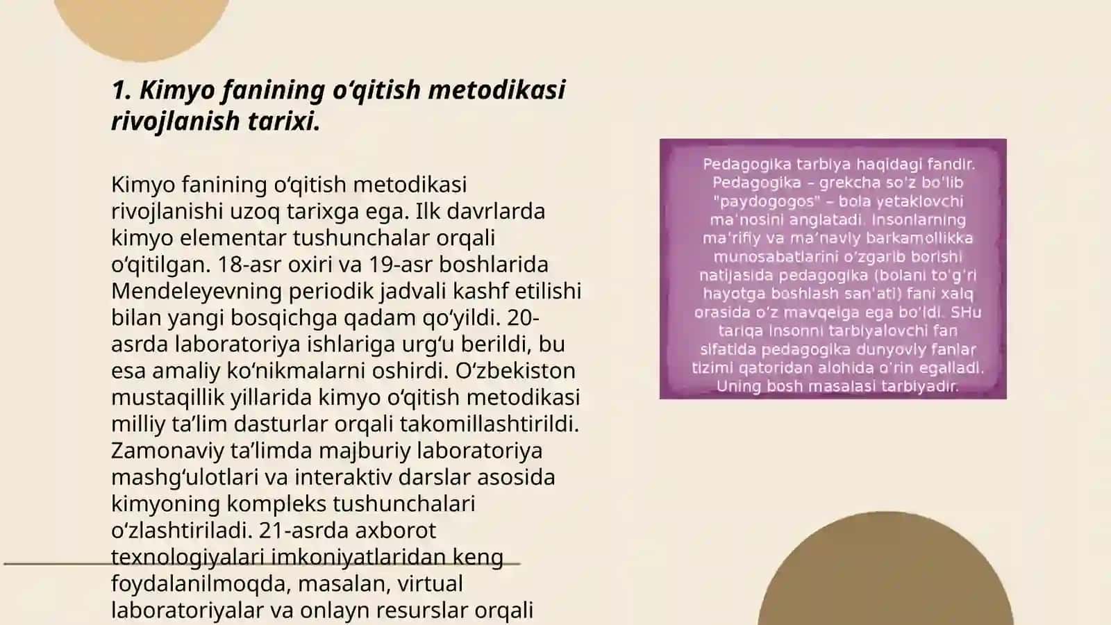 Kimyo o’qitish metodikasining nazariy asoslari fanining rivojlanish tarixi 3
