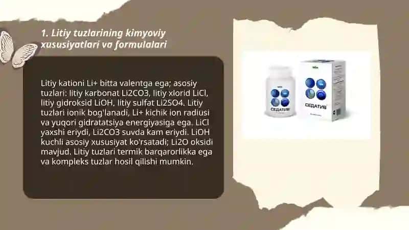 Farmakalogiya fanidan litiy tuzlari sedativ vositalar 3