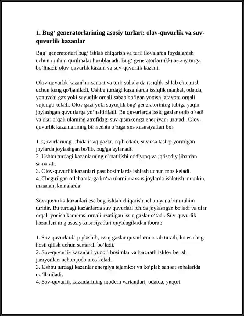 BUGʻ VA ISSIQLIK GENERATORLARINING TURLARI, KONSTRUKSIYASI VA ISHLOV BERISH PRINSIPI 3