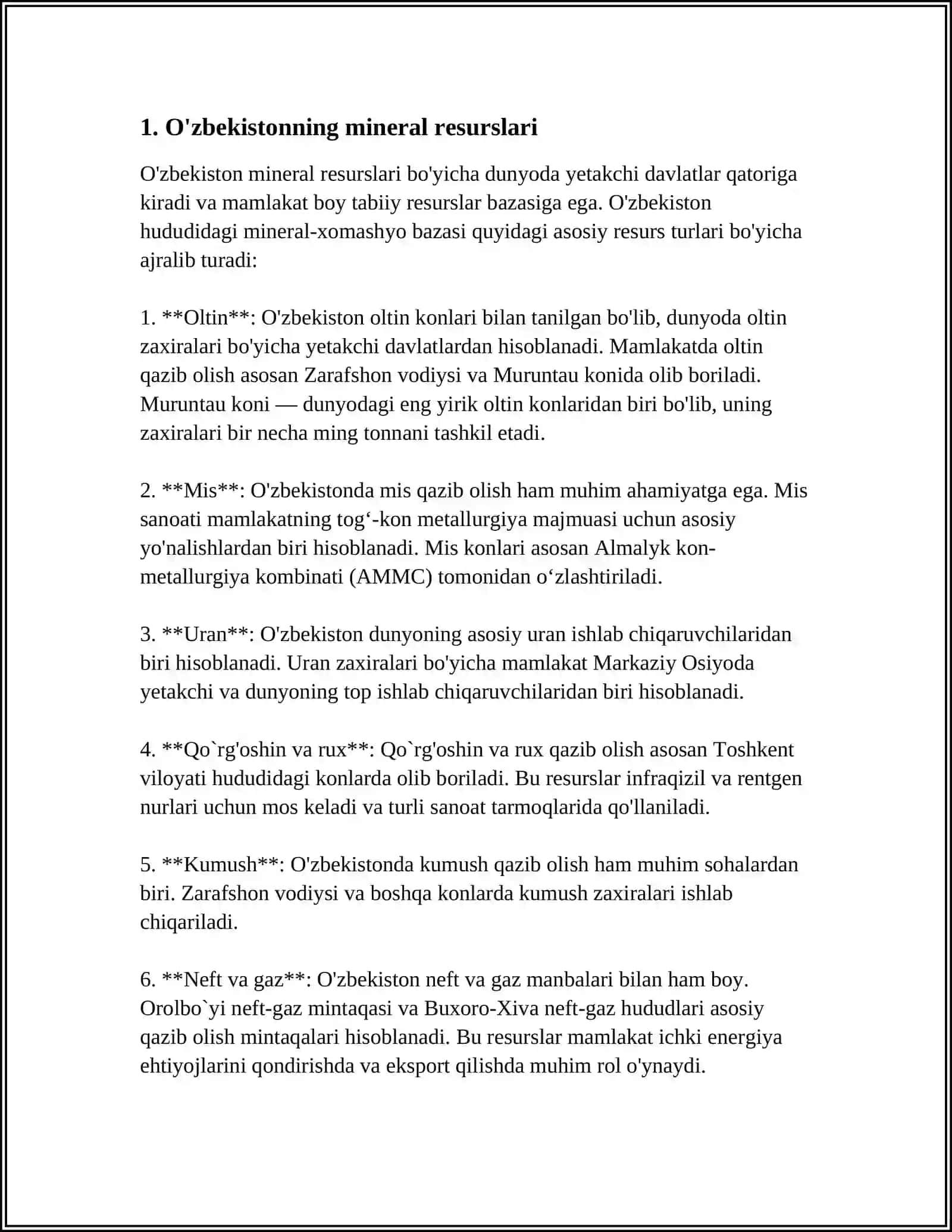 O‘ZBEKISTONNING FOYDALI QAZILMALARI HAQIDA MA’LUMOT 3