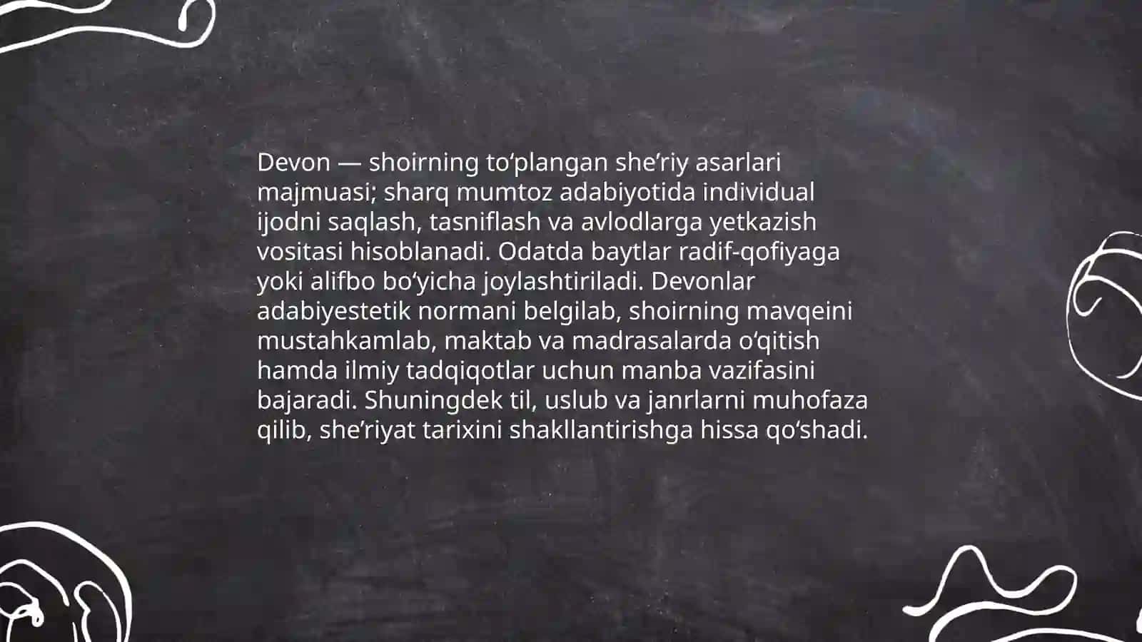 Sharq mumtoz adabiyotida devon tuzish an’anasi va uning ko‘rinishlari yuzasidan taqdimot tayyorlash 3