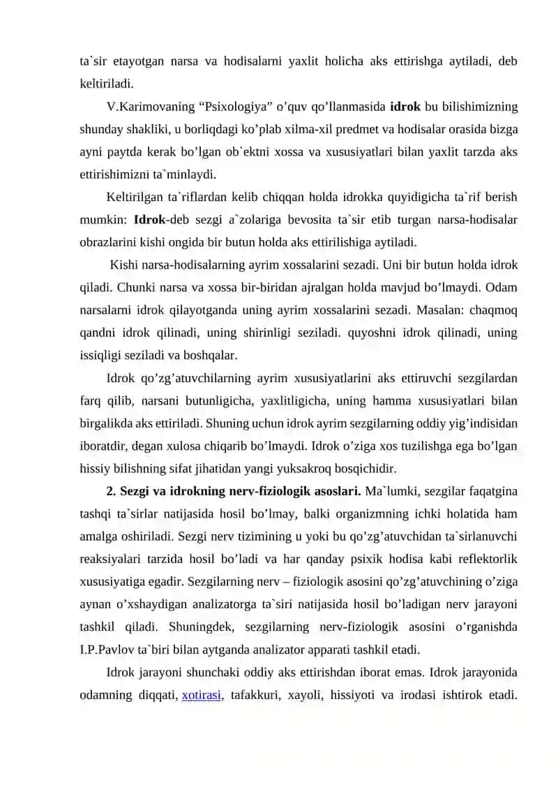 Sеzgi va idrok: umumiy tasavvurlar, yondoshuvlar. 3