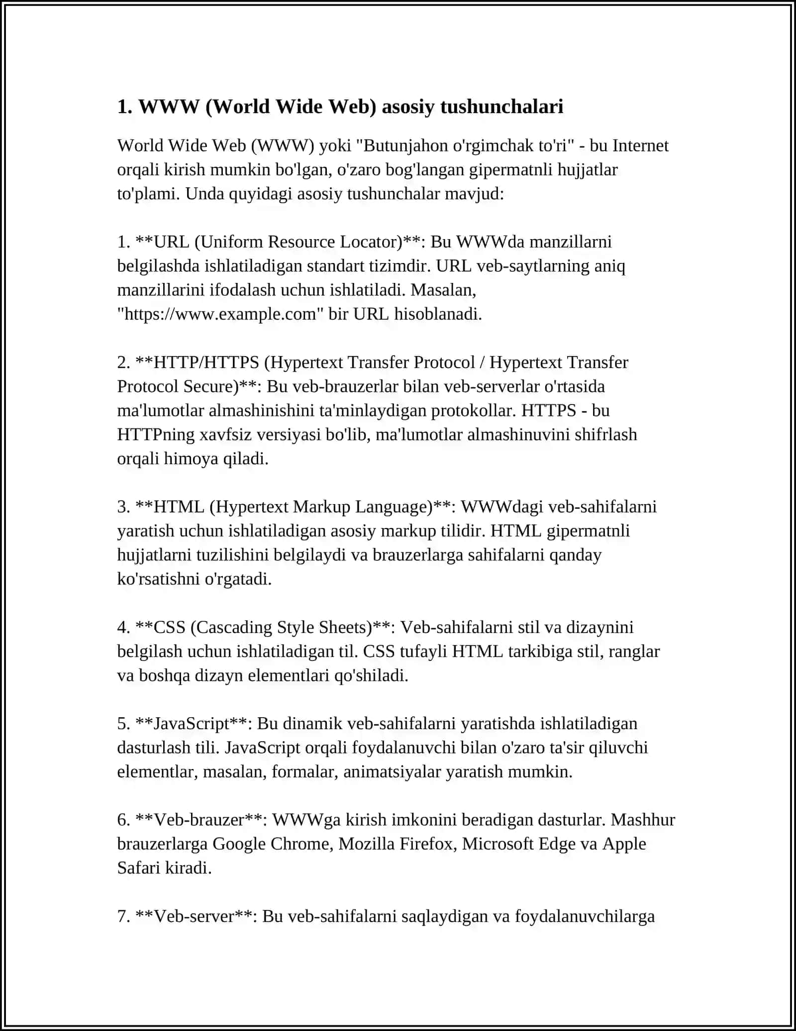 WWW-ASOSIY TUSHUNCHALARI:WEB YANGILIKLAR,WEB-SAHIFA GIPERHAVOLA 3