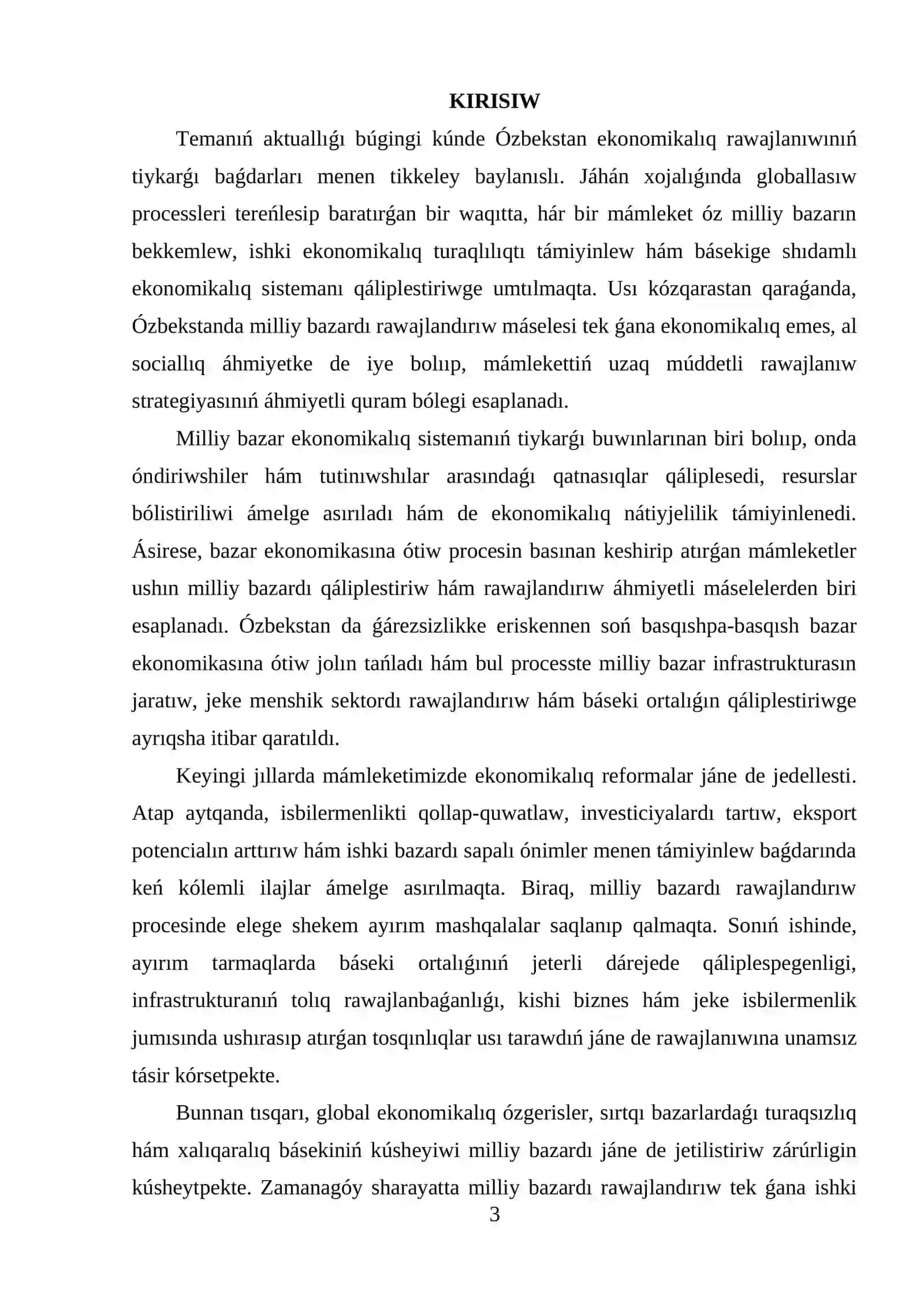 Ózbekstanda milliy bazardı rawajlandırıw wazıypaları 3
