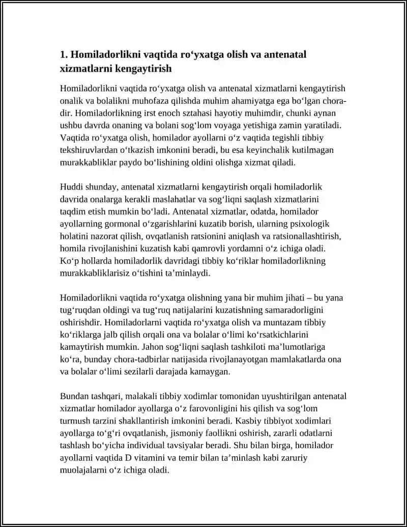 Homiladorlikni vaqtida ro‘yxatga olish va antenatal xizmatlarni kengaytirish 3