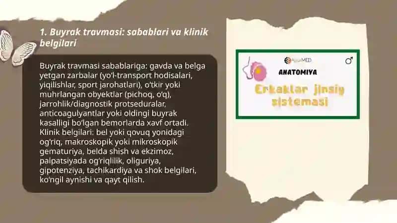 Buyraklar siydik yòllari erkaklar jinsiy azolari shikastlanishlari 3