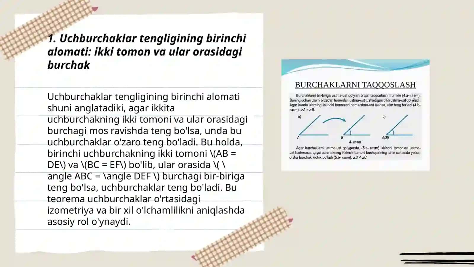 Uchburchaklar tengligining birinchi alomati 3