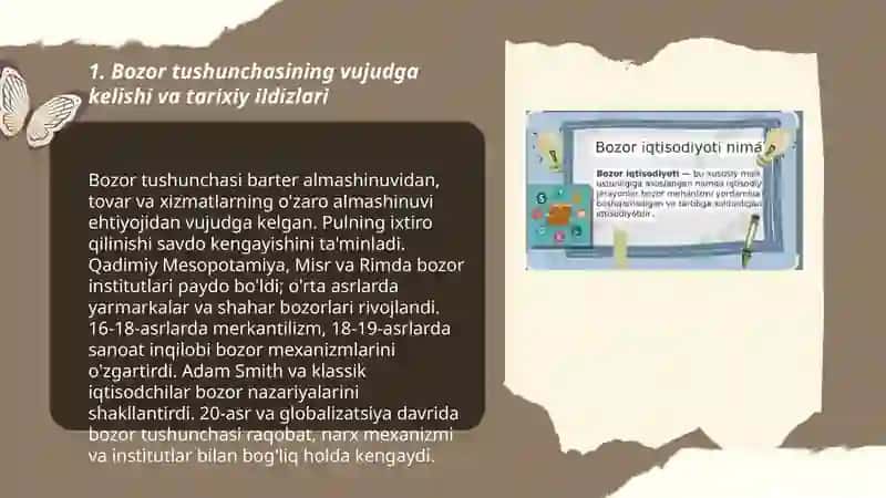 Bozor tushunchasi vujudga kelishi va rivojlanishi iqtisodiyotdagi roli 3