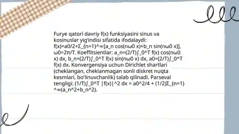 Spektral tahlil. Furye transformatsiyalari 3
