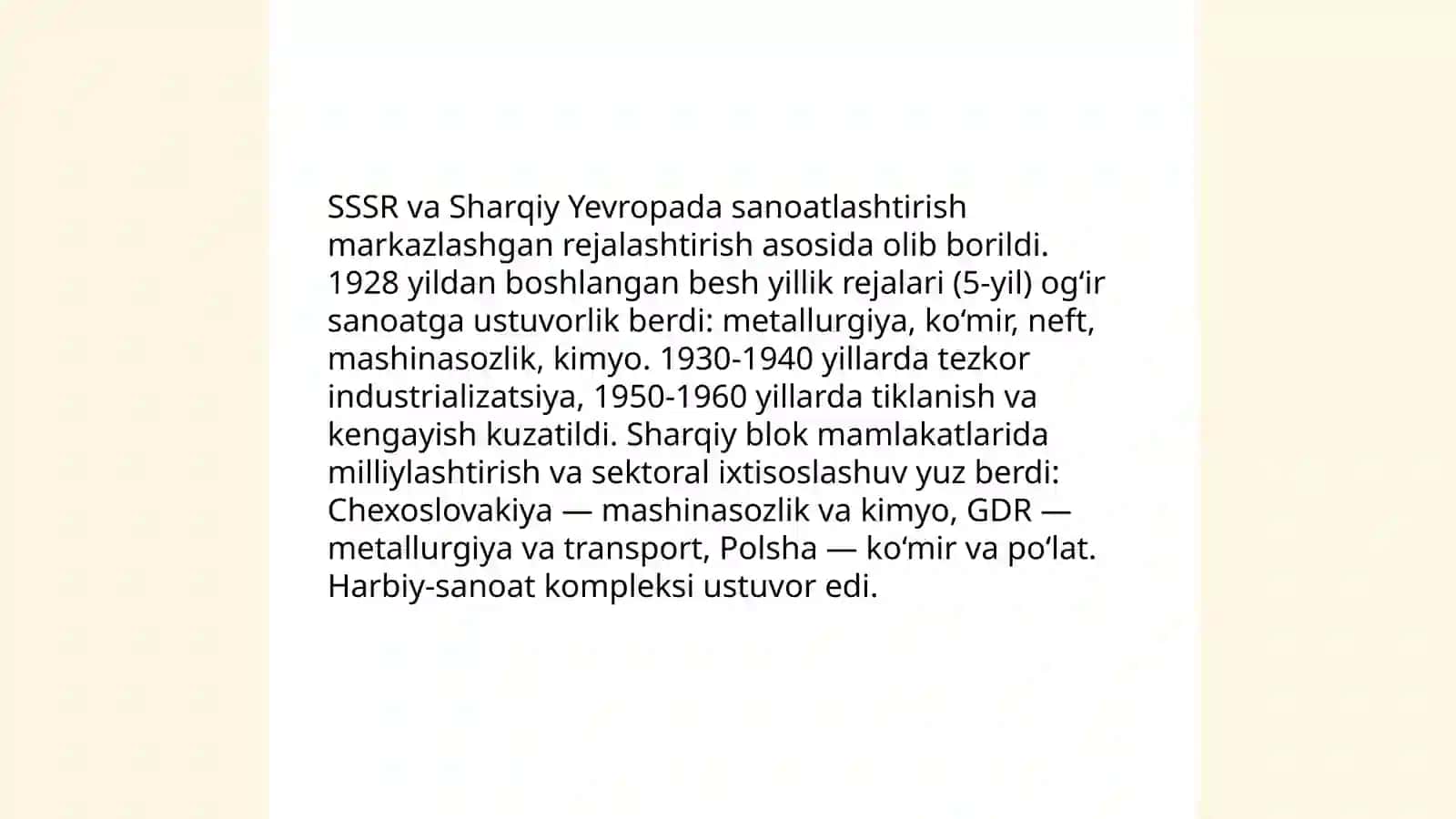 Sssr va sharqiy yevropa mamlakatlari rivojlanishining asosiy yoʻnalishlari 3