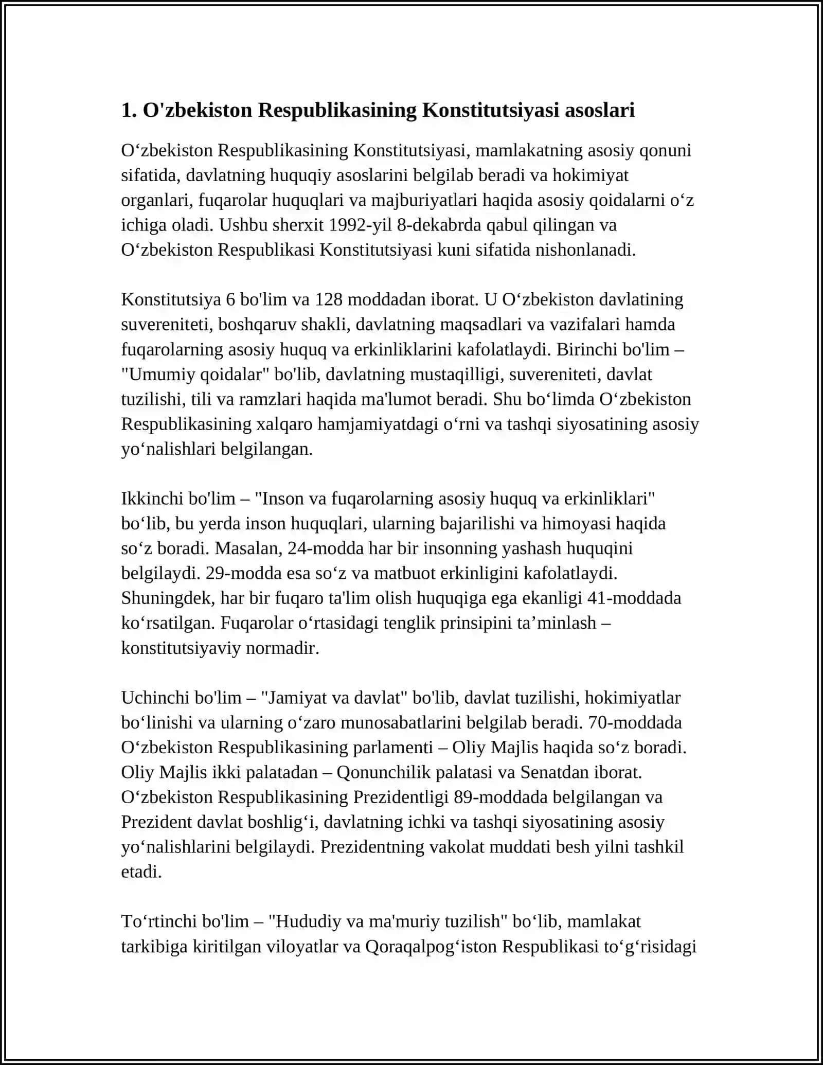 O'ZBEKISTON RESPUBLIKASI KONSITUTSIYASI VA UNDA FUQAROLARNING HUQUQLARI 3