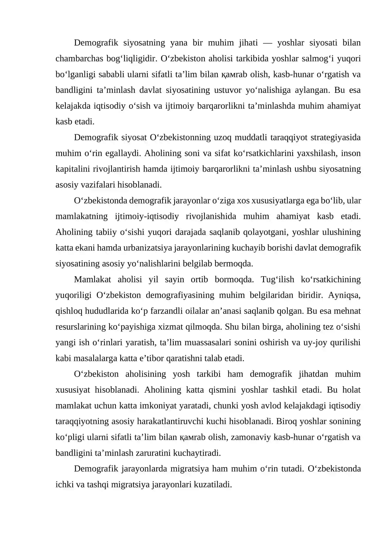 Oʻzbekiston Demografik Siyosatning Istiqbollari 3