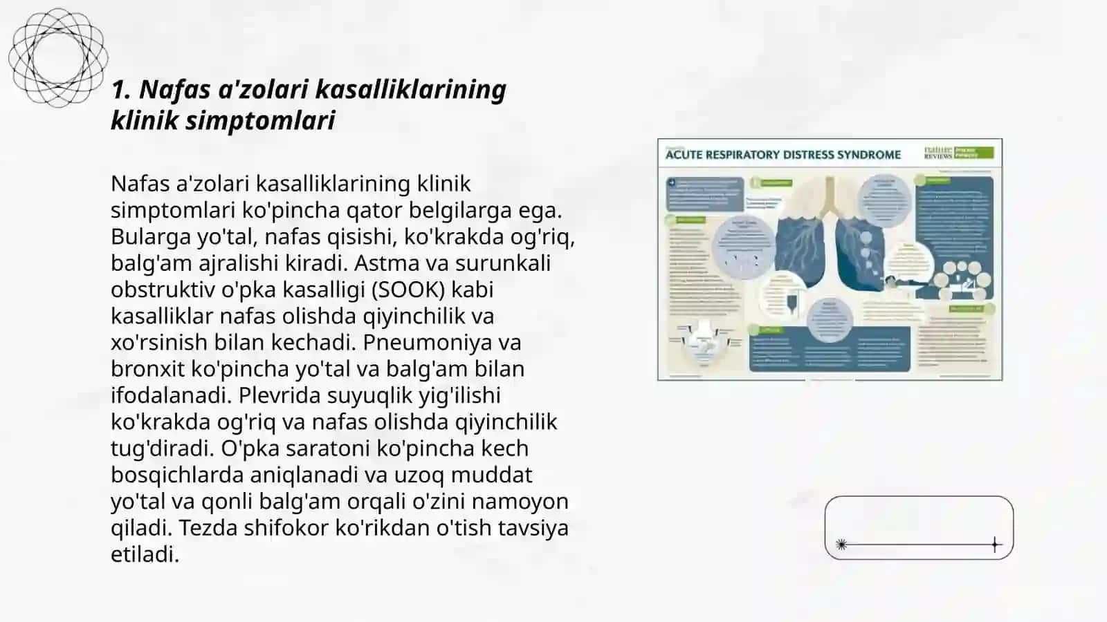Nafas olish tizimi kasalliklarida bemorlarni kuzatish va parvarish qilish 3