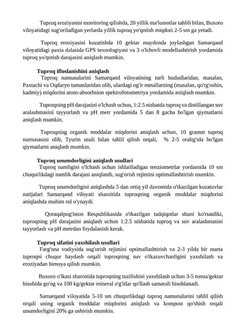 Tuproq sifati monitoringi va yaxshilash usullari 3