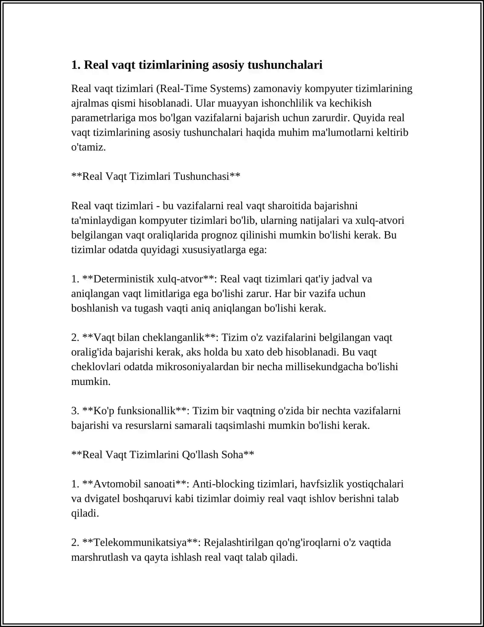 REAL VAQTTIZIMINI QURISH. REAL VAQT TIZIMLARINING ASOSIY QISMLARI 3