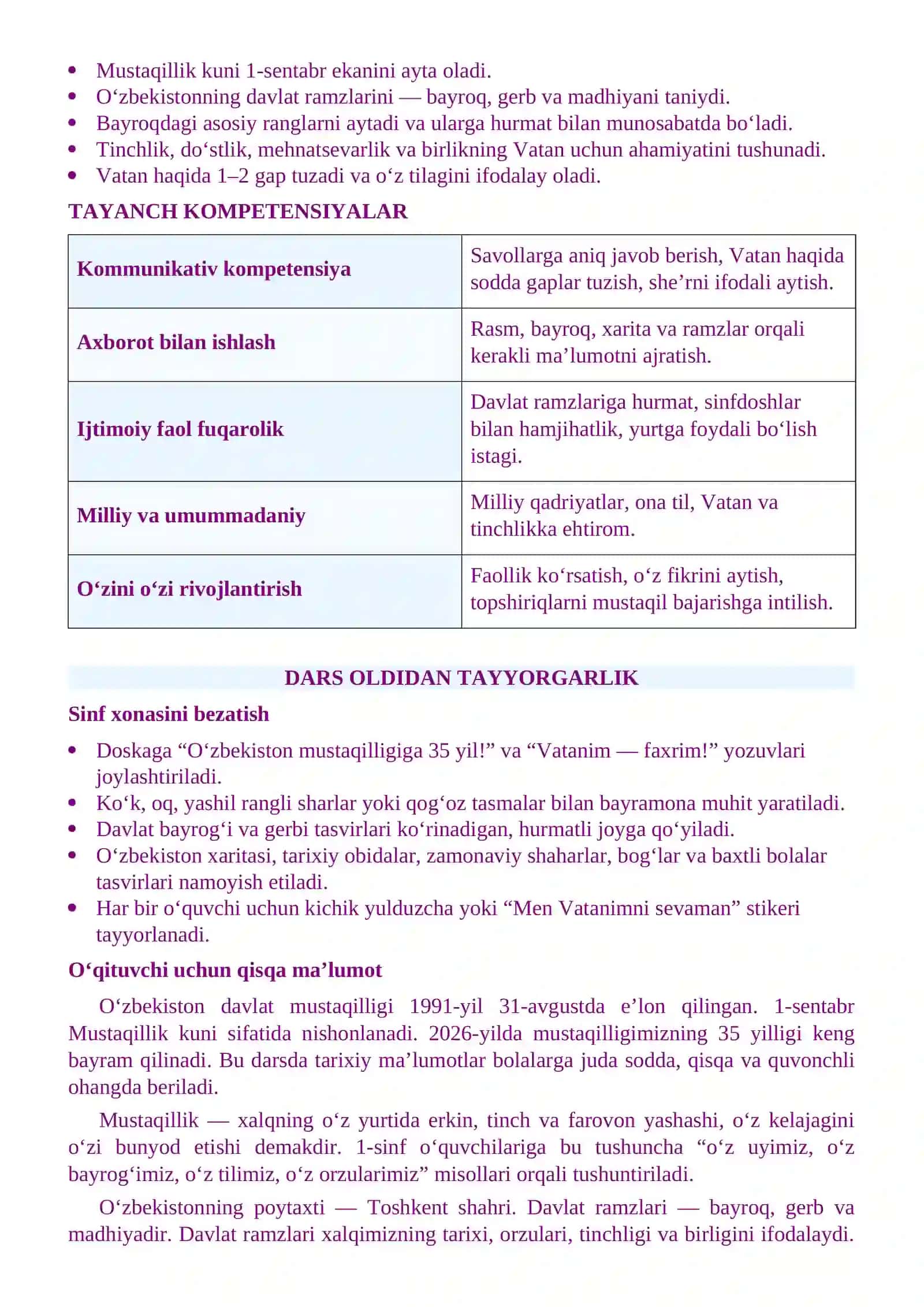 O‘zbekiston Respublikasi Mustaqilligini 35 yilligi DARS ISHLANMASI 3