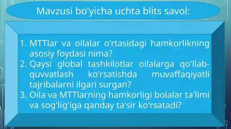 Jahon tajribasi MTT va oila hamkorligining yangi qirralari 3