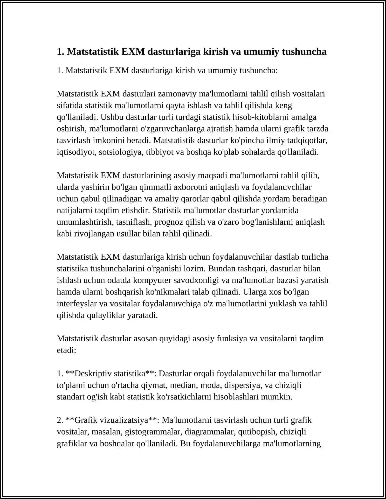 MATSTATISTIK EXM DASTURLARI VA ULAR BILAN ISHLASH 3