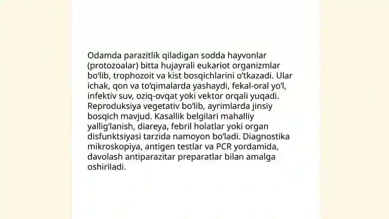 Odamda parazitlik qiladigan sodda hayvonlar 3