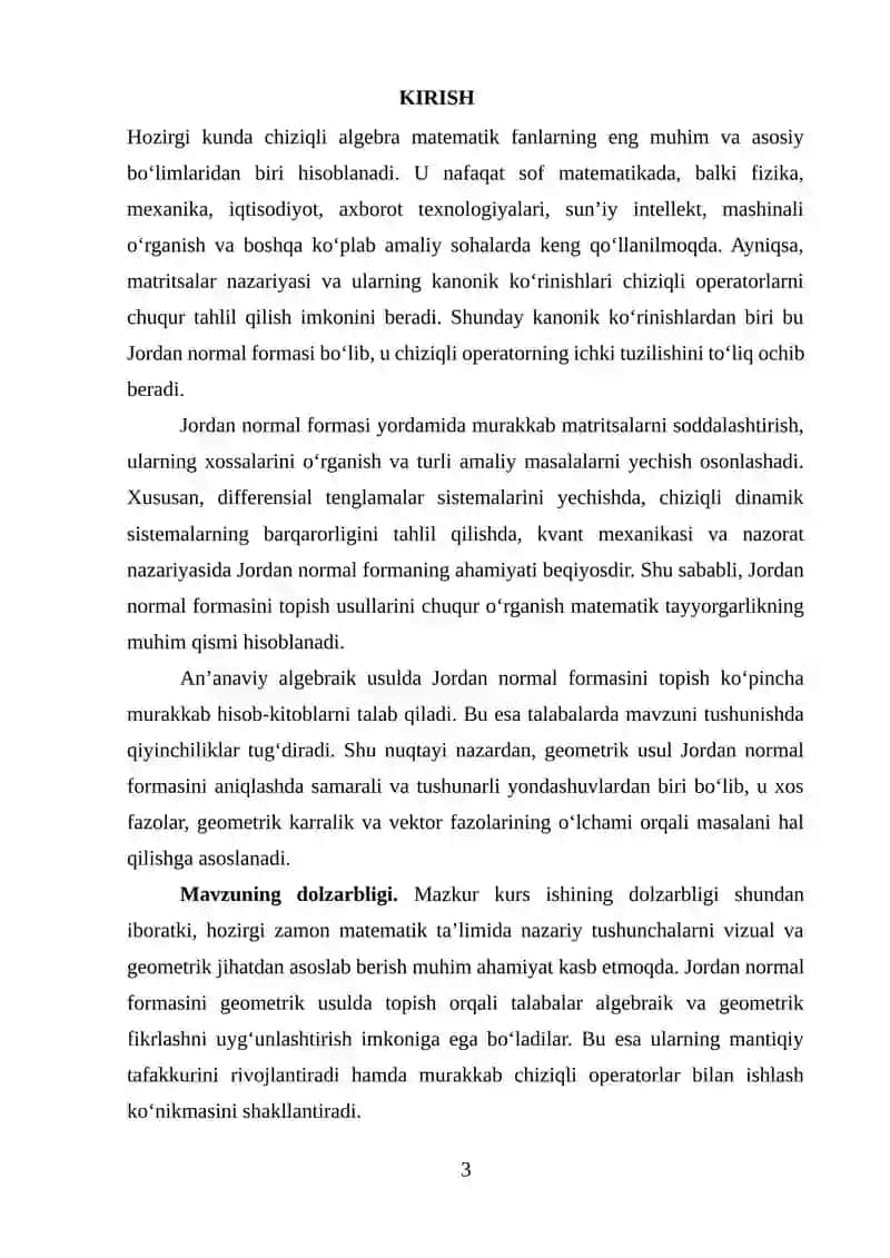 Matritsaning Jordan normal formasini topishning geometrik usuli 3