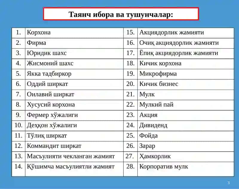 ФИРМА ВА УЛАРНИНГ ТАШКИЛИЙ-ИҚТИСОДИЙ АСОСЛАРИ 3
