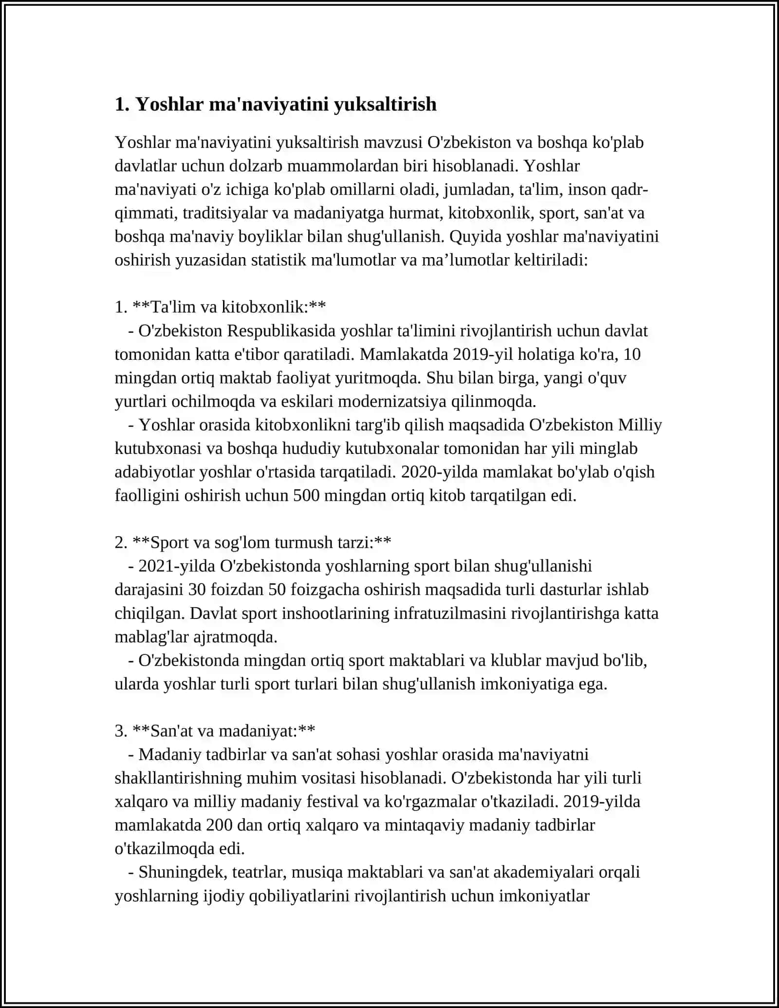 47.O‘ZBEKISTON RESPUBLIKASI PREZIDENTI TOMONIDAN ILGARI SURILGAN BESHTA MUHIM TASHABBUS VA UNING AMALGA TATBIQ ETILISHI 3