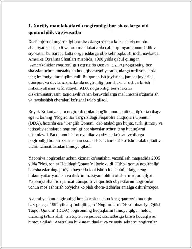 NOGITONLIGI BOR SHAXSLARGA XIZMAT KORSATISHNING XORIJ TAJRIBASI 3