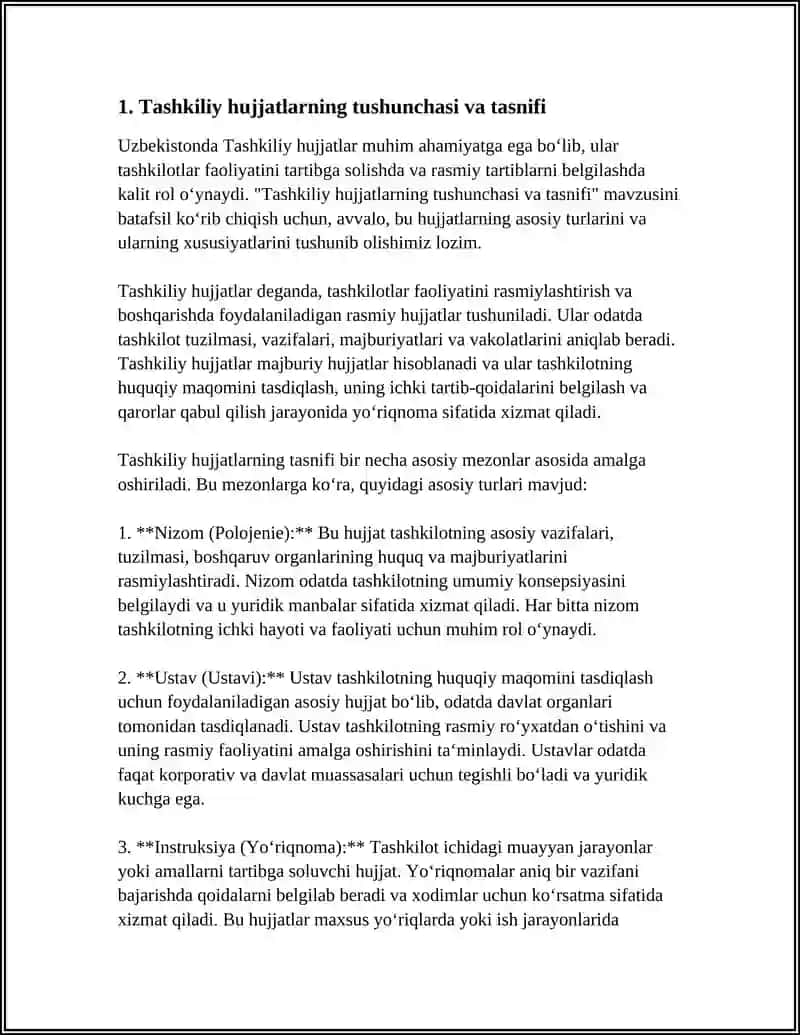 TASHKILIY HUJJAT TURLARI, XUSUSIYATLARI. NIZOM, USTAV 3